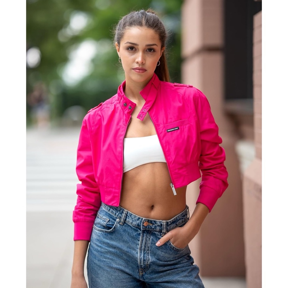 Members Only Hot Pink Cropped Windbreaker Jacket - Picture 2 of 6